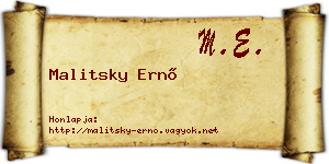 Malitsky Ernő névjegykártya